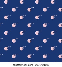 Aumente el patrón sin fisuras con pequeñas siluetas rosadas de bomba. Fondo azul claro. Ornamento de armas de dibujos animados. Perfecto para el diseño de tela, impresión textil, envoltura, cubierta. Ilustración vectorial.