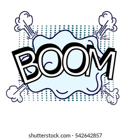 Boom sign pop art cloud over dotted background. vector illustration