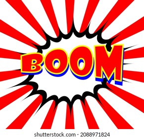 Boom, speech bubble. Banner, poster and sticker concept, memphis geometric style with text Boom. Message speech bubble boom with cloud talk for banner, poster, web. Vector Illustration.