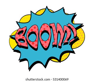Boom speech bubble in retro style. Vector illustration isolated on white background