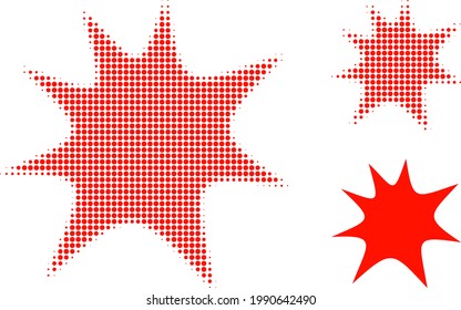 Boom splash halftone dotted icon. Halftone pattern contains circle pixels. Vector illustration of boom splash icon on a white background.