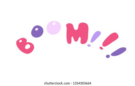 "Boom!!!" - stylized decorative element composed of drawn letters for web, children book,poster,flyer,t-shirt,souvenir products.Primitive cartoon style.Isolated.White background.