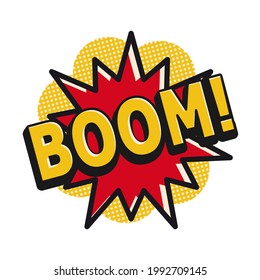 Boom word in action explosion label for comic effect as vector icon
