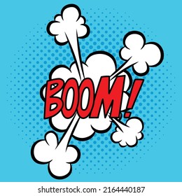 Palabra de boom. Burbuja del discurso cómico. Efectos de sonido de texto.
