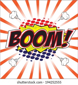 BOOM! wording in Comic Speech Bubble In Pop-Art Style, Cartoon 