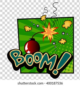 BOOM! wording sound effect set design for comic background, comic strip. Vector elements.