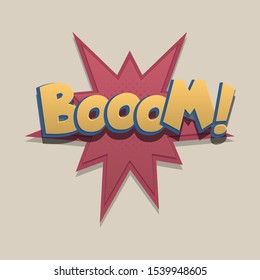 Boom, wow Comic text speech bubble pop art design. Funni comics book sound cloud. Halftone vector illustration label. Explosion comic cartoon effect. Sketch cartoon text character on halftone cloud.