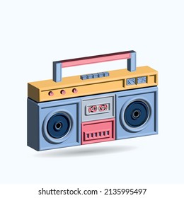 Boombox, audio and music. Retro old realistic 3d illustration.