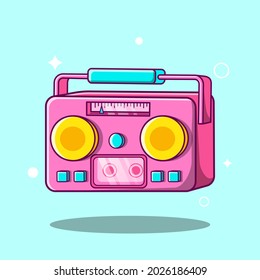 Boombox cartoon icon. Ghetto blaster vector illustration isolated. Cute Sound blaster on colorful flat design style. Music mascot.