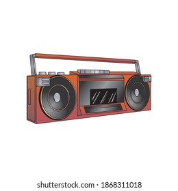 Boombox cassette stereo recorder retro design from the eighties. Vector illustration isolated on white background.
