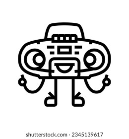 boombox character retro music line icon vector. boombox character retro music sign. isolated contour symbol black illustration