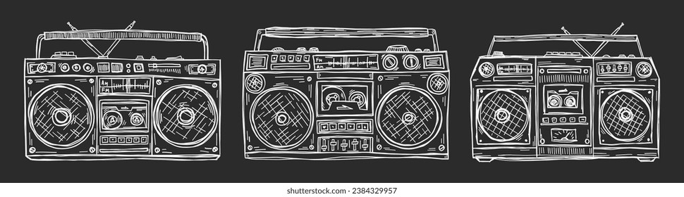 Boombox doodle. 80s boombox. 90s boombox simple sketch. Y2k trendy illustration. Cassette music player doodles. Quirky simple sketch vector. Retro technology.