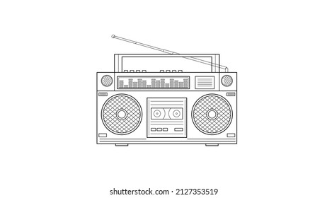 Boombox-flache Symbolumrandung. Musik, Radio, 90er, 80er.