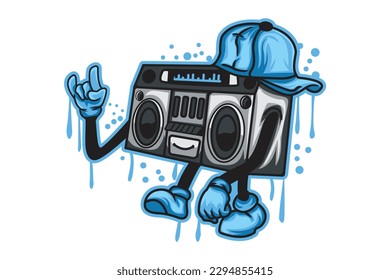 Boombox Hip Hop mascot cartoon logo illustration vector