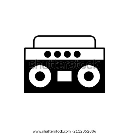 Boombox Icon in black flat glyph, filled style isolated on white background