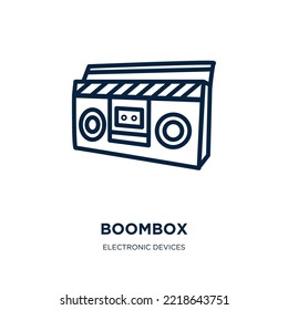 boombox icon from electronic devices collection. Thin linear boombox, music, retro outline icon isolated on white background. Line vector boombox sign, symbol for web and mobile