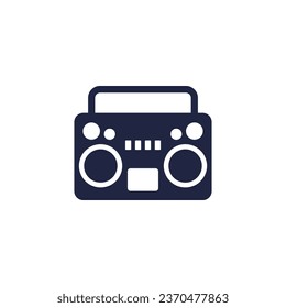 boombox icon, old cassette player, tape recorder pictogram on white