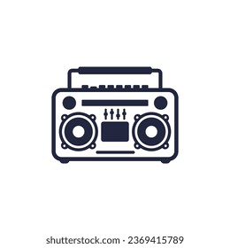 boombox icon, old cassette tape recorder on white