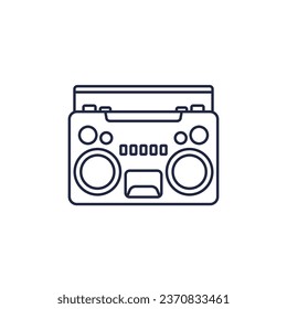 boombox icon, old cassette tape recorder line vector