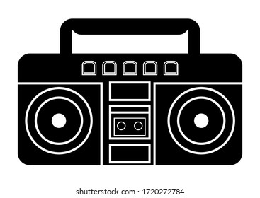 Boombox icon. Vector illustration of boombox in glyph style, solated on white background. Retro portable stereo radio cassette recorde. Vector