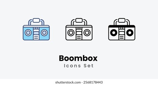 Boombox Icons thin line and glyph vector icon stock illustration