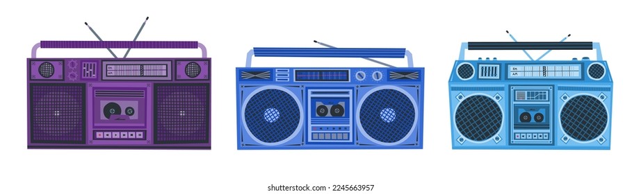 Ilustración de Boombox. Reproductor de cassette. Grabador de casete retro. Jugador de música. vector boombox de estilo de los años 90. Tecnología de los años 90 y 2000. Nostalgia de los años 90.