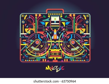 Boombox illustration created from colorful abstract shapes,vector svg
