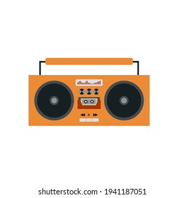 Boombox Image. Vector Flat Tape Recorder In Orange Colors. Isolated Picture Colorful Object 90s.