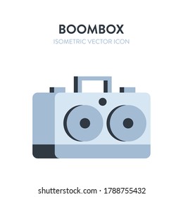 Boombox isometric vector icon. 3d vector illustration of a retro sound player, tape recorder with large speakers. Retro portable stereo radio cassette recorder, portable music player