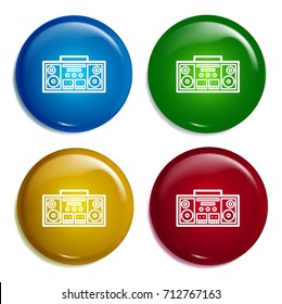 Boombox multi color gradient glossy badge icon set. Realistic shiny badge icon or logo mockup