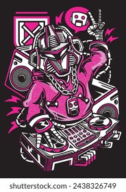 Boombox Music Beat DJ Robot Character Illustration Design