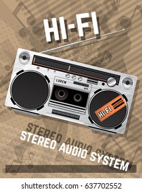 Boombox music system retro vector illustration