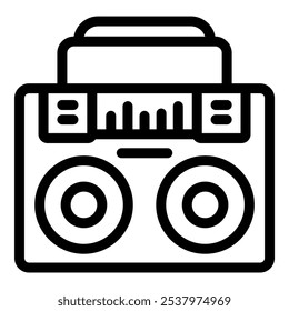 Boombox reproduzindo música com alto volume no equalizador exibindo frequência de som