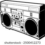 Boombox Radio Cassette Player Vintage Classic Retro Line Drawing Vector EPS PNG Transparent No Background Clip Art Vector EPS PNG 