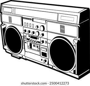 Boombox Radio Cassette Player Vintage Classic Retro Line Drawing Vector EPS PNG Transparent No Background Clip Art Vector EPS PNG 