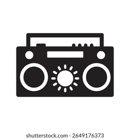 Boombox radio icon for retro music and audio entertainment a vintage cassette player for listening to sound and party music on the go great vector solid glyph icon