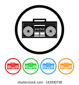 Boombox Radio Icon in Vector Format with Four Color Variations