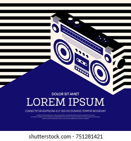 Boombox radio music retro vintage style poster background, design element template can be used of backdrop, brochure, leaflet, vector illustration