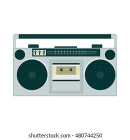 Boombox, retro music gadget of 90s. Old musical device vector illustration. Tape stereo system, audio cassette player.