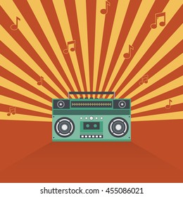 Boombox retro vintage style background vector illustration