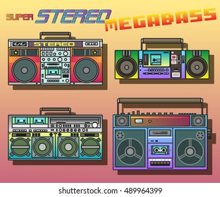 Boombox Set Cassette Stereo Recorders from the Eighties Tuner Bass Sound 