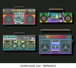 Boombox Set Cassette Stereo Recorders from the Eighties Tuner Bass Sound 