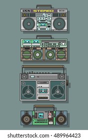 Boombox Set Cassette Stereo Recorders from the Eighties Tuner Bass Sound 