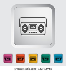 Boombox. Single flat icon on the button. Vector illustration.