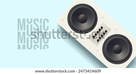 Boombox sound speaker 3d vector icon. Old fashioned box with vintage tuner buttons. Dance music festival, fm radio dj station. Professional broadcast equipment. Podcast listening electronic device