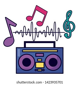 boombox stereo audio musical notes festival music vector illustration