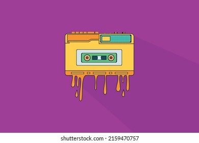 Boombox stereo and Cassette music colorful background vector design illustration. Retro icons portable stereo cassette recorder. 