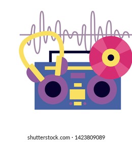boombox stereo headphone notes music festival vector illustration