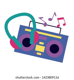 boombox stereo headphone notes music festival vector illustration