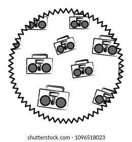 Boombox stereo and stars pattern